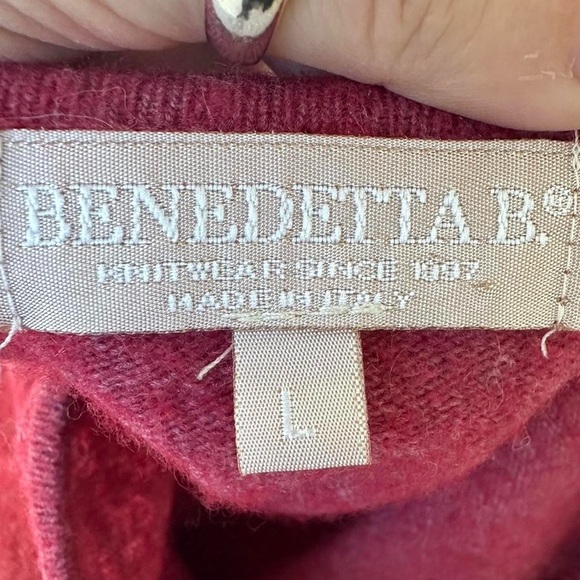 Benedetta B Italian Wool Cashmere Red Sweater Bell Sleeves Size Large - Picture 3 of 5